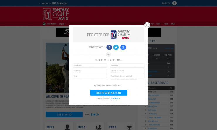 PGA Tour Fantasy Golf Web