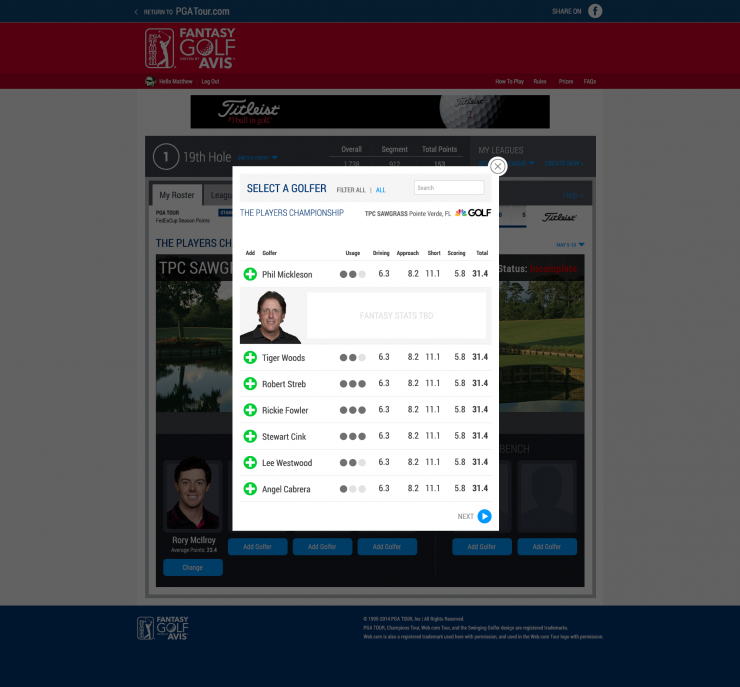 PGA Tour Fantasy Golf Web