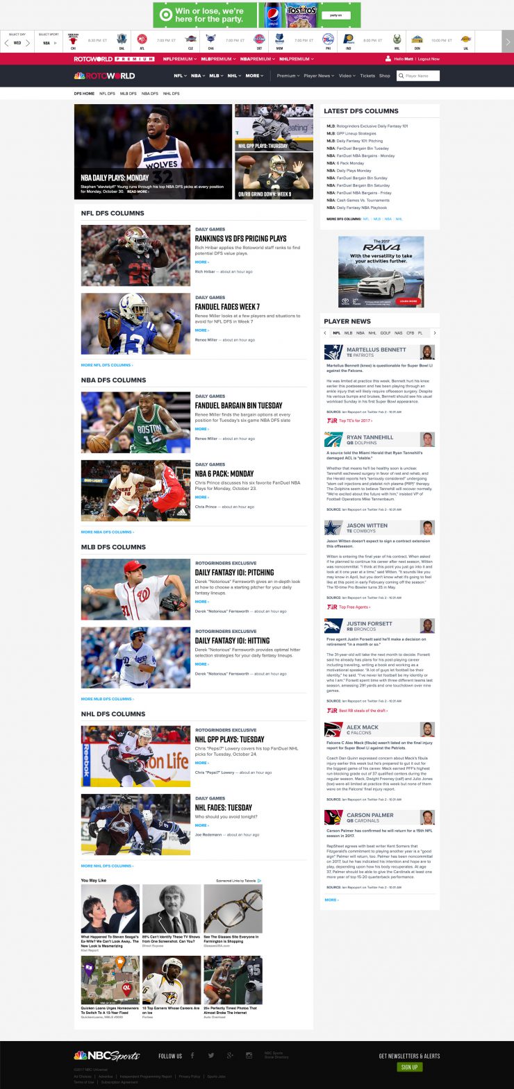 2018 NBC Sports RotoWorld Desktop Redesign