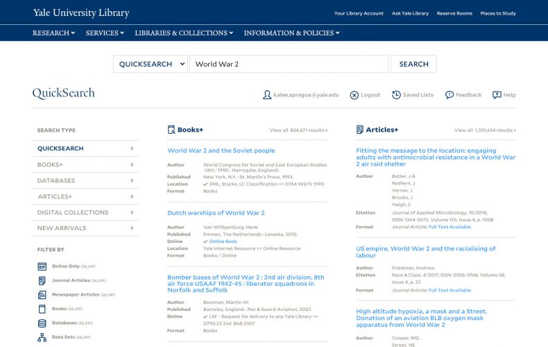 Yale Library QuickSearch